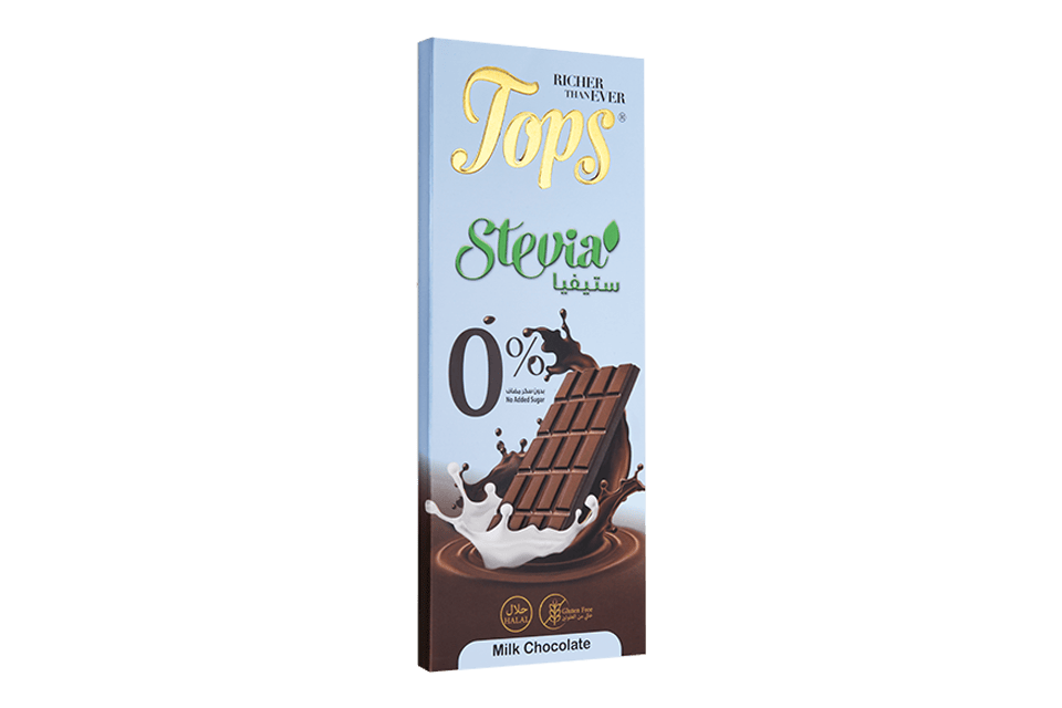 Tops Chocolate Bar Milk Sugar - Free Stevia 50g | توبس شوكولاتة ستيفيا خالية من السكر والحليب - 2kShopping