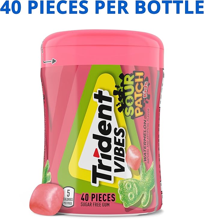 Sour Patch Trident Vibes Sugar Free Gum Watermelon 40 Pieces|ساور باتش ترايدنت فايبس علكة الخالية من السكر بنكهة البطيخ - 2kShopping