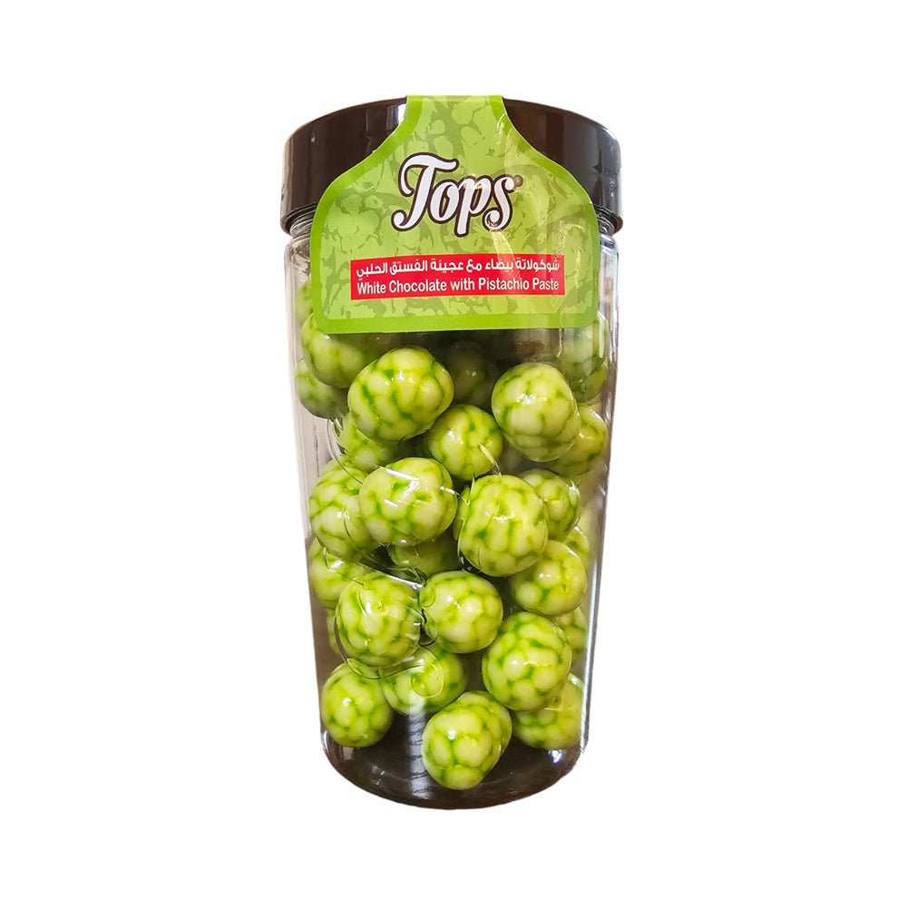 Tops Dragee White Chocolate with Pistachio 230g | توبس شوكولا دراجيه بالفستق - 2kShopping