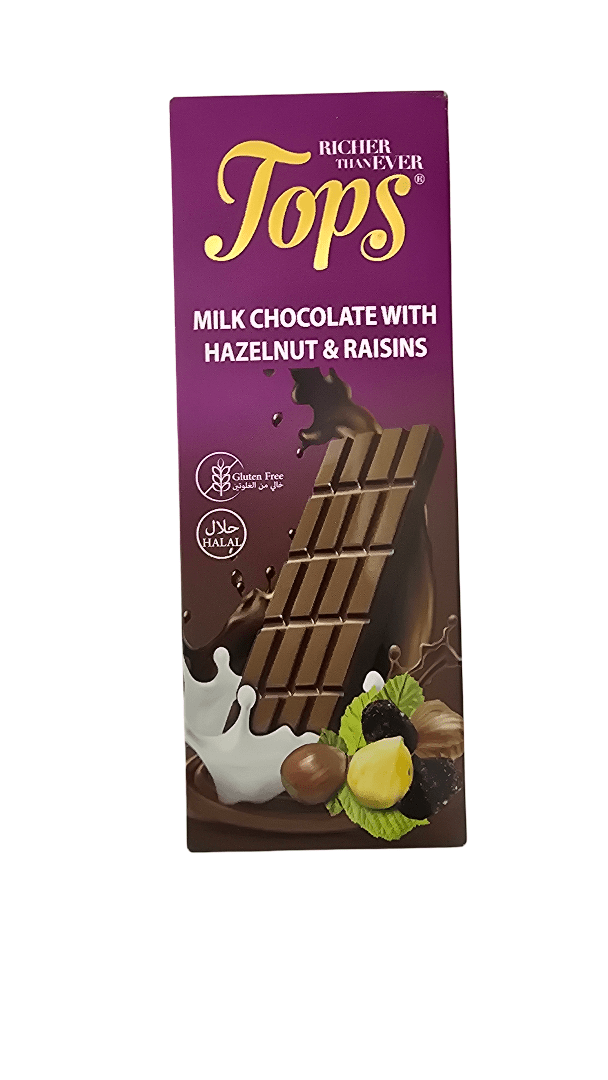 Tops Milk Chocolate w/ Hazelnut & Raisins 100g - 2kShopping