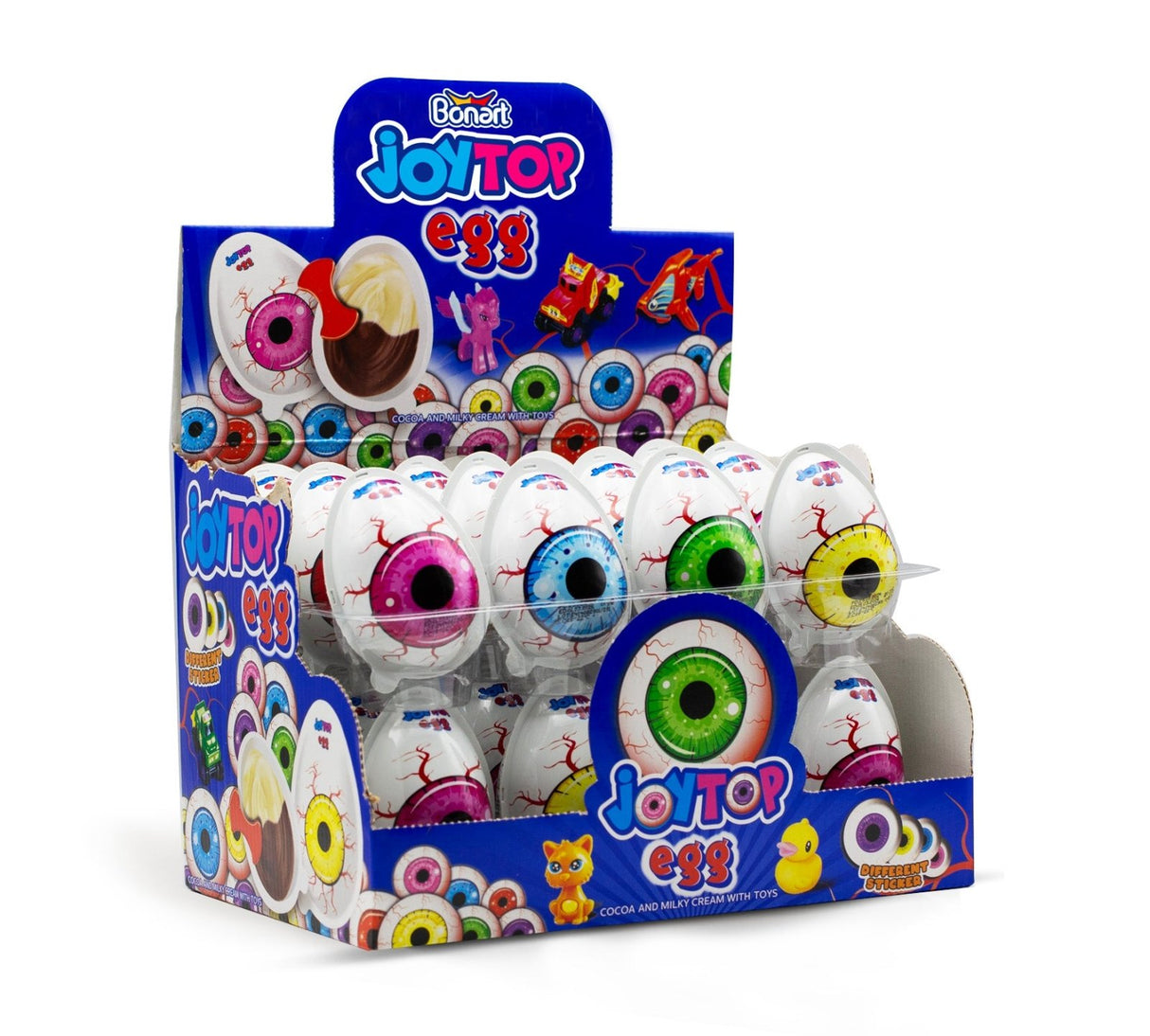Joytop Egg Eyes Chocolate Cream with Surprise Toy 24 x 20g | جوي توب بيضة عين صغيرة بكريمة الشوكولاتة مع لعبة - 2kShopping