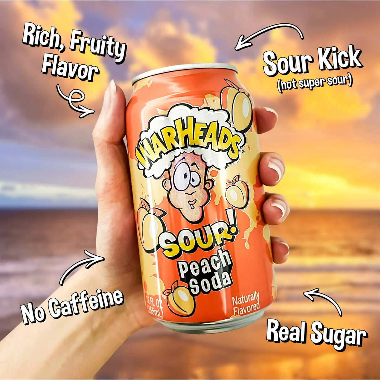 Warheads Sour Peach Soda 355ml | وور هيدز بنكهة الخوخ الحامض - 2kShopping