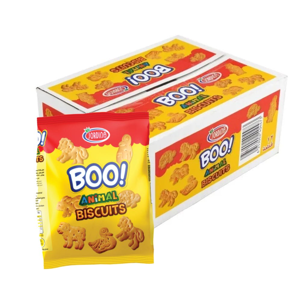 Jordina Boo Animal Biscuits Box 12 x 40g | جوردينا بسكويت أشكال الحيوانات - 2kShopping