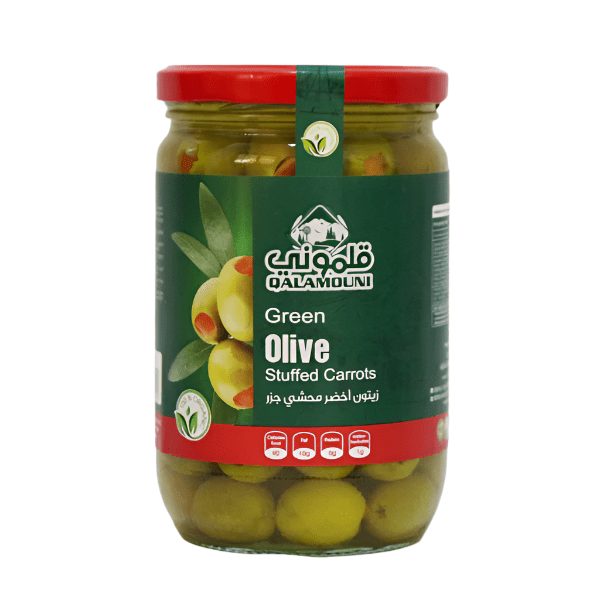 Qalamouni Carrot Stuffed Green Olives 660g | قلموني زيتون محشي بالجزر - 2kShopping
