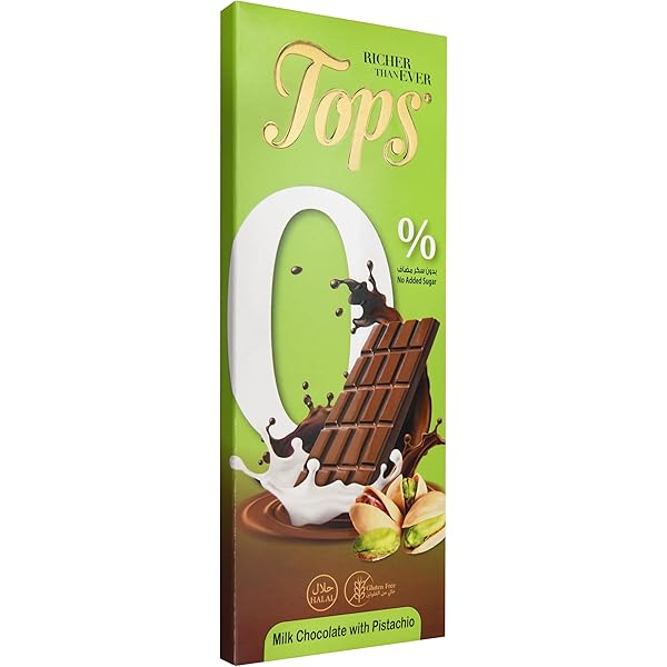 Tops Chocolate Bar Milk with Pistachio Sugar - Free Pack 12 X 50g - 2kShopping