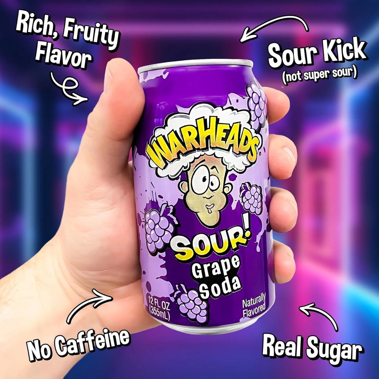 Warheads Sour Grape Soda 355ml | وور هيدز مشروب بنكهة العنب الحامض - 2kShopping