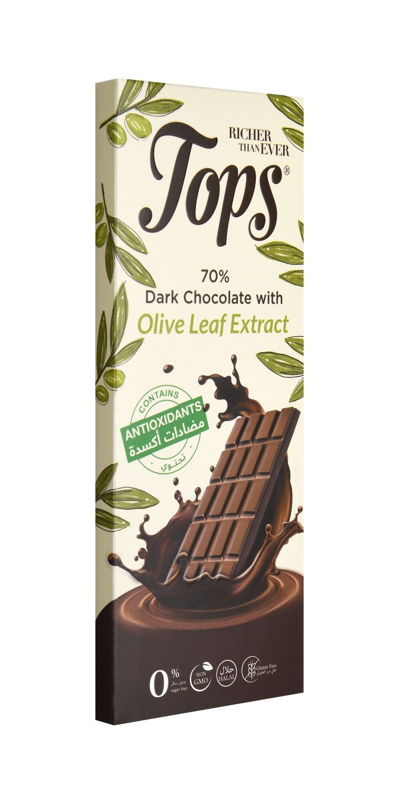 Tops Chocolate Bar Dark Sugar - Free with Antioxidant 50g | توبس شوكولا دارك بدون سكر مع مضادات اكسدة - 2kShopping