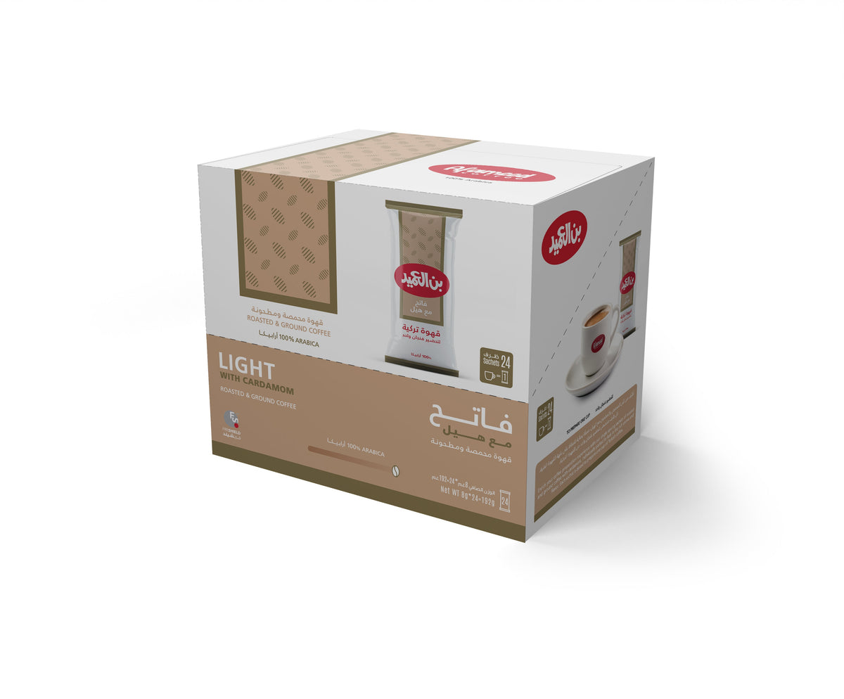 Al Ameed Turkish Coffee Light with Cardamom Pack of 24 x 8g | بن العميد قهوة تركية فاتحة مع هيل