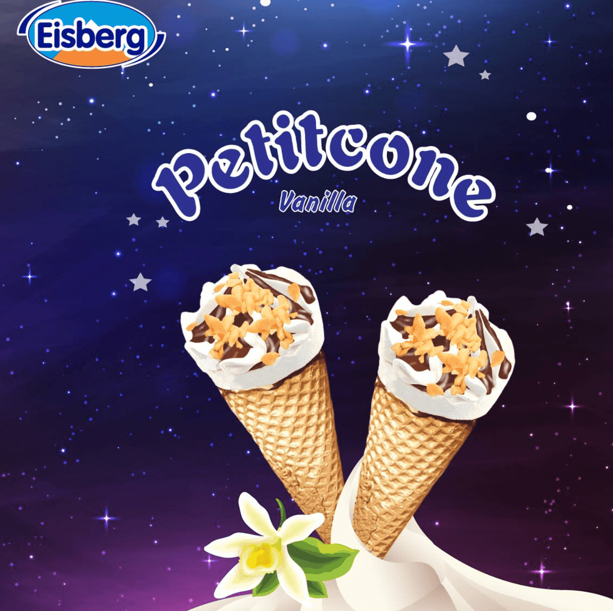 Eisberg Ice Cream Petitcone Vanilla 80g | ايسبيرج ايسكريم مخروط بالفانيلا - 2kShopping