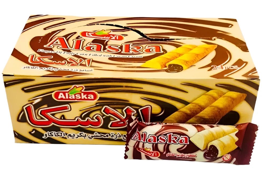 Alaska Puffy Corn Fingers 24 x 10g Exp:(9/12/2025)| الاسكا اصابع الذرة بالشوكولاتة - 2kShopping