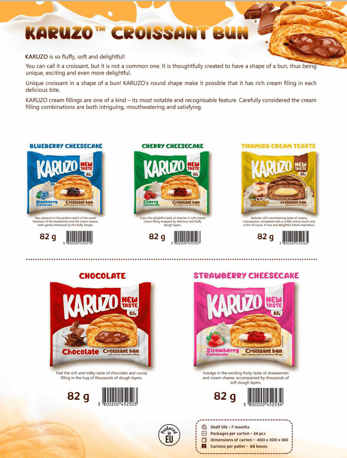Karuzo Croissant Bun Chocolate 82g | كعك الكرواسان محشي بالشوكولاتة - 2kShopping