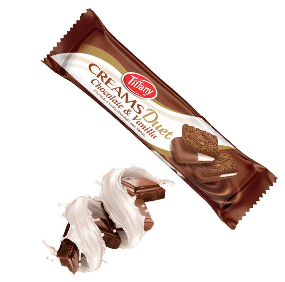 Tiffany Creams Duet Chocolate & Vanilla 80g | تيفاني بسكويت محشي بالفانيلا والشوكولاتة - 2kShopping