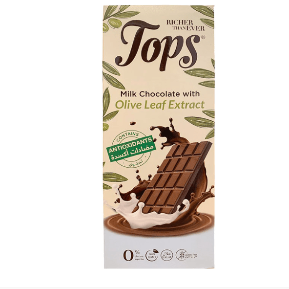 Tops Chocolate Bar Milk Sugar - Free with Antioxidant 50g | توبس شوكولا بالحليب مع مضادات الاكسدة بدون سكر - 2kShopping