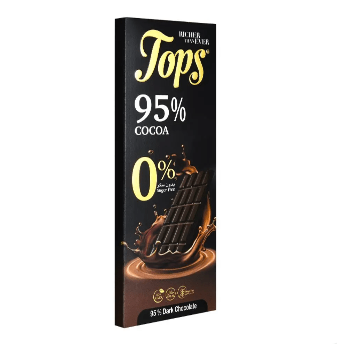 Tops Chocolate Bar Dark 95% Sugar - Free Pack 12 X 50g | بوكس توبس شوكولا دارك ٩٥٪ بدون سكر - 2kShopping