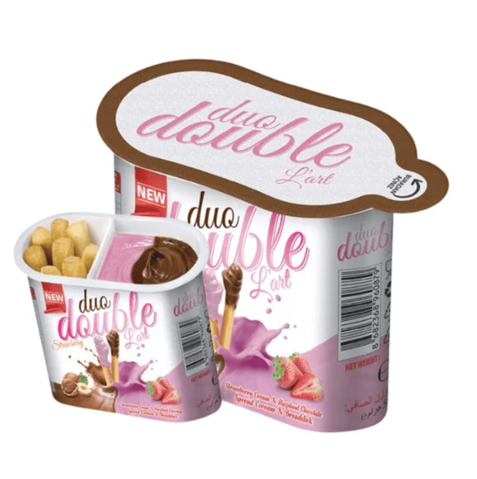 Duo Double Lart Strawberry Cream with Breadsticks 50g | ديو دبل لارت كريمة الفراولة مع اصابع البسكويت - 2kShopping
