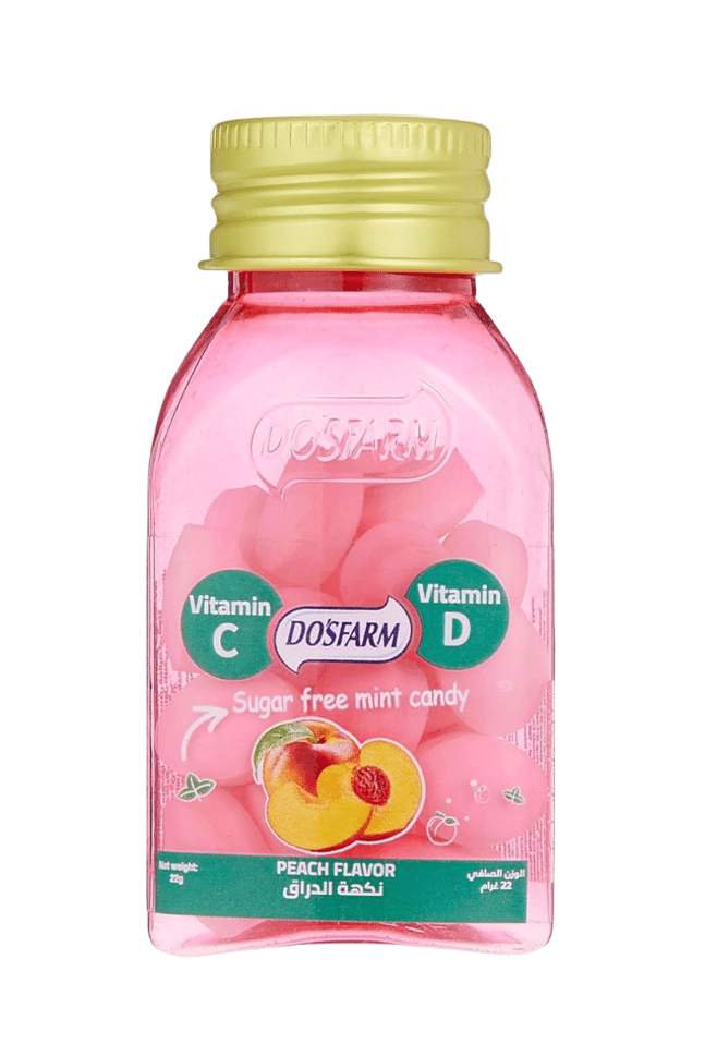 DosFarm Sugar - Free Mint Candy Peach Flavor 22g | دوس فارم حلوى المنت بالدراق - 2kShopping
