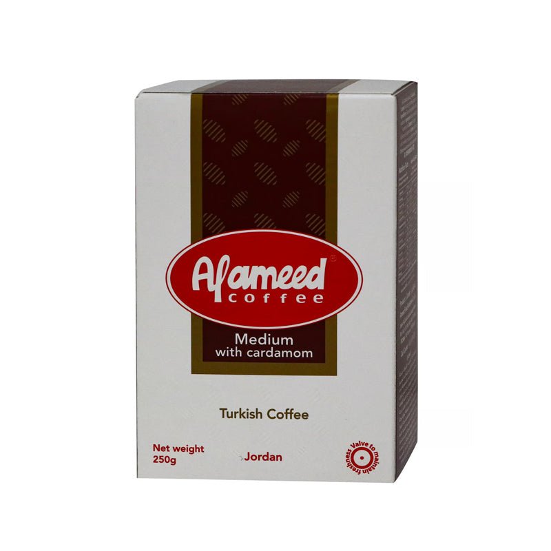 Al Ameed Turkish Coffee Medium with Cardamom Box 20 X 250g | بن العميد قهوة تركية وسط مع هيل - 2kShopping