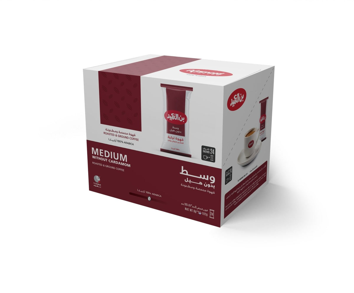 Al Ameed Turkish Coffee Medium without Cardamom Pack of 24 x 8g | بن العميد قهوة تركية وسط بدون هيل - 2kShopping