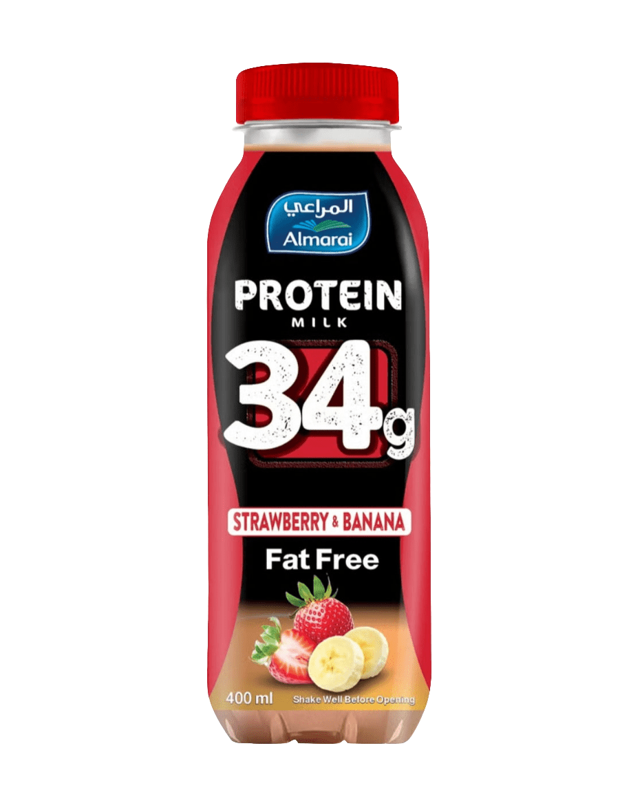Almarai Protein Milk Strawberry Banana Flavor 400ml | المراعي حليب البروتين بالموز والفراولة - 2kShopping