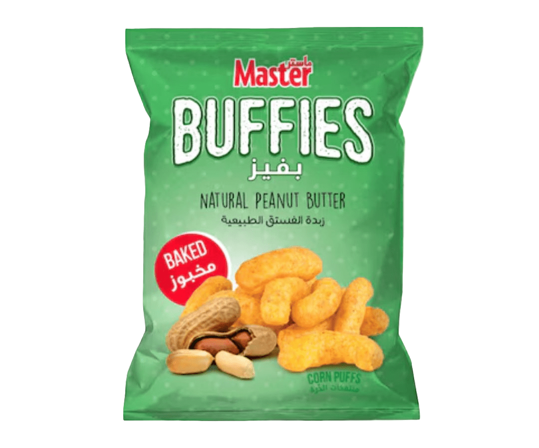Master Butterflies Natural Peanut Butter Corn puff 60g | ماستر باترفلايز زبدة الفول السوداني الطبيعية - 2kShopping