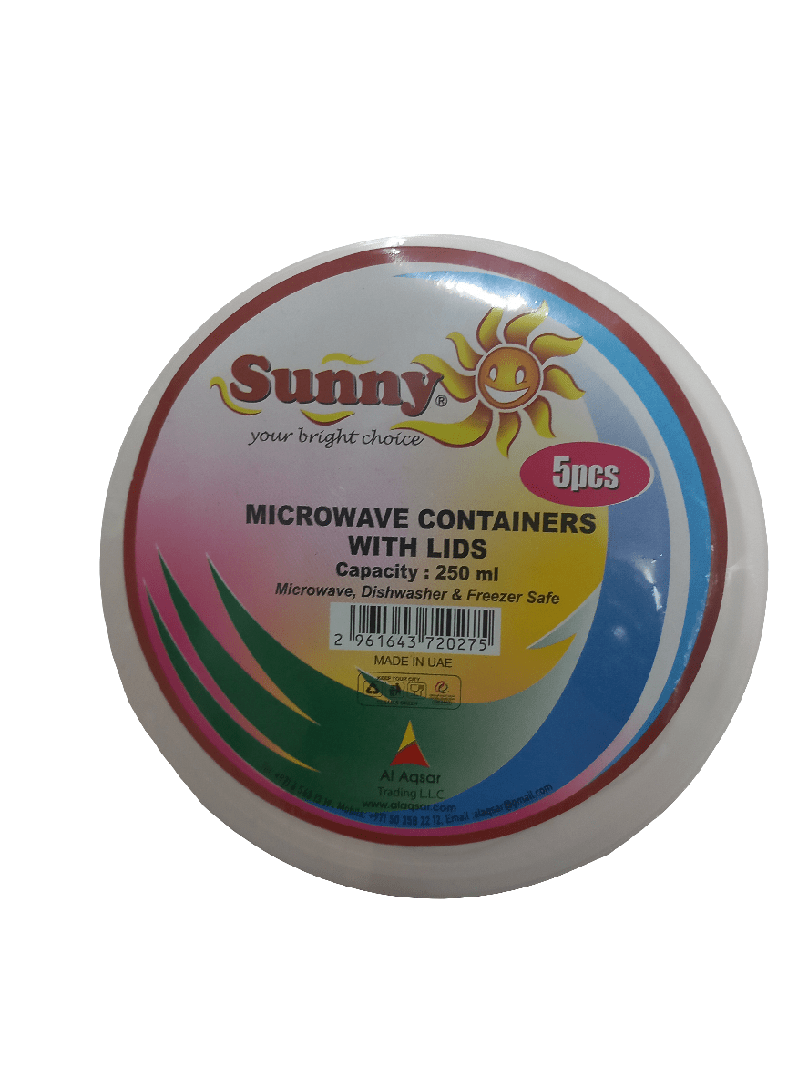 Sunny Microwave Containers with Lid 5 x 250ml | علب بلاستيكية صغيرة للميكرويف مع غطاء - 2kShopping