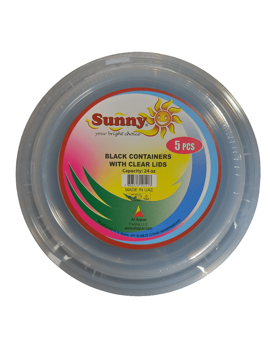 Sunny Round Black Containers with Lids 24oz 5pcs | علب بلاستيكية صغيرة مع غطاء - 2kShopping