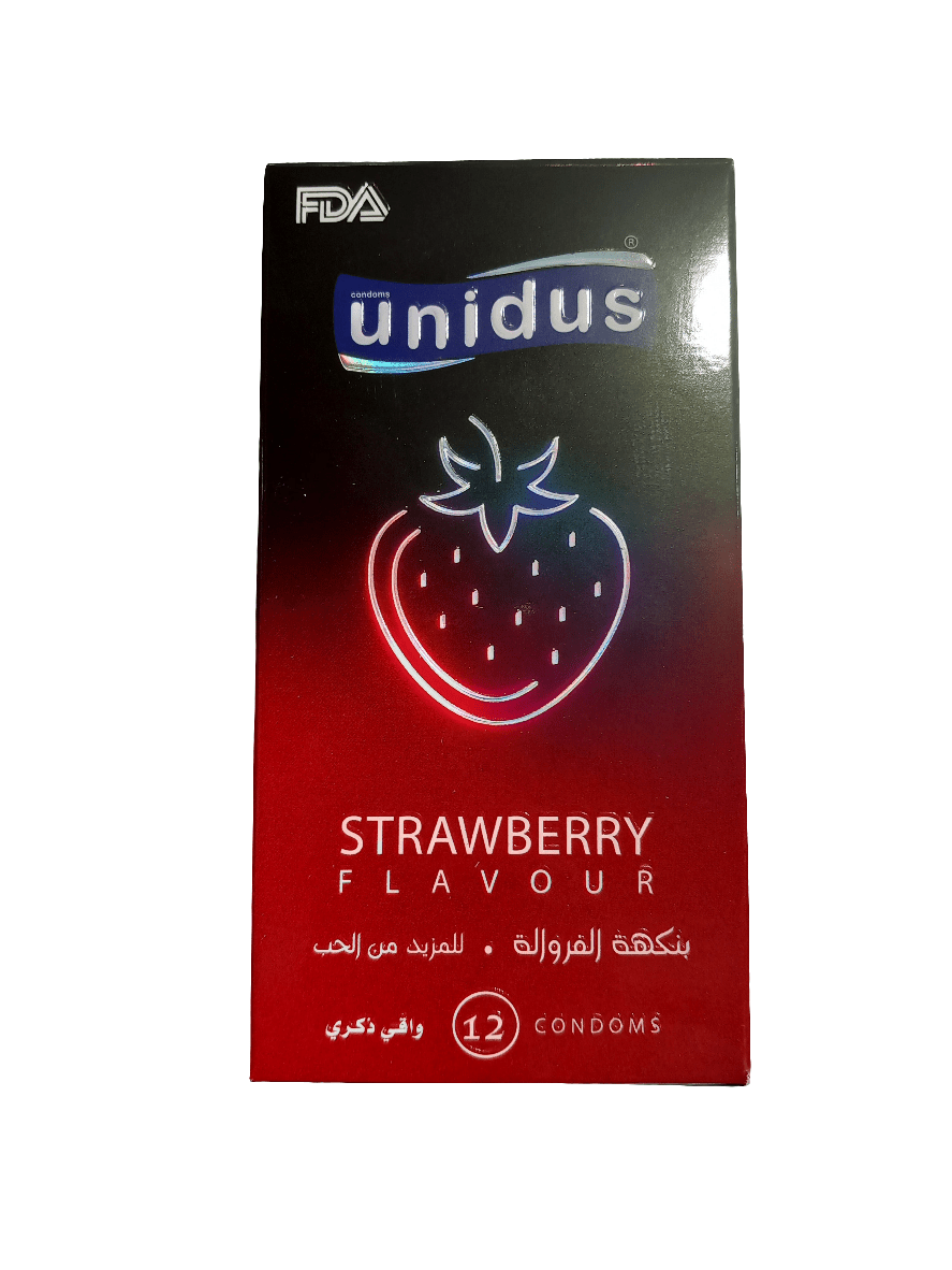 Unidus Condom Strawberry Flavour Pack of 12 | يونيدوس واقي ذكري بنكهة الفراولة - 2kShopping