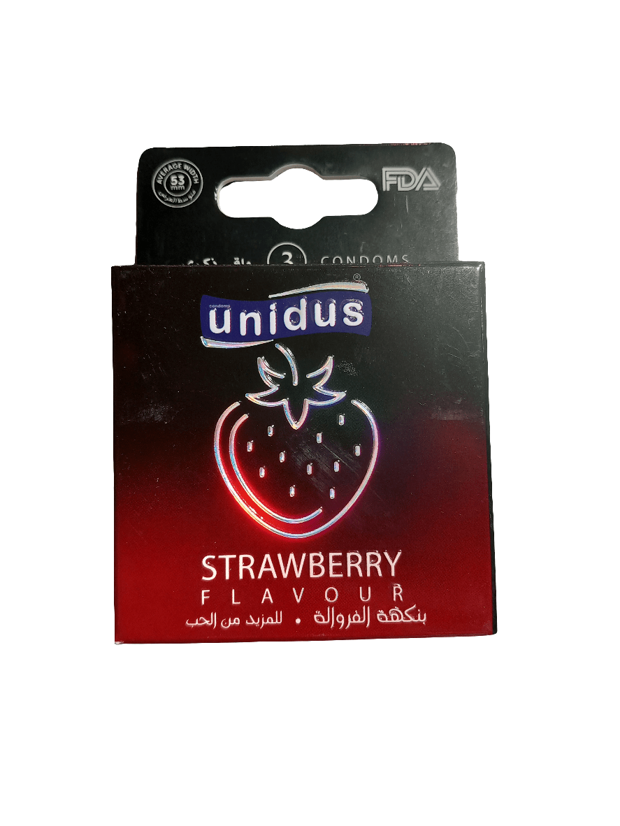 Unidus Condom Strawberry Pack of 3 | يونيدوس واقي ذكري بنكهة الفراولة - 2kShopping