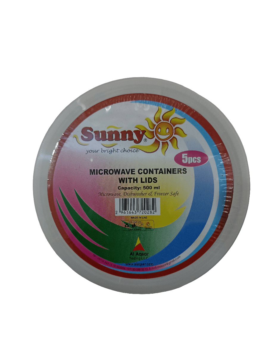 Sunny Microwave Containers with Lid 5 x 500ml | علب بلاستيكية كبيرة للميكرويف مع غطاء - 2kShopping