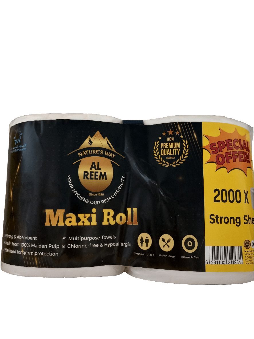 Al Reem Maxi Roll Multipurpose Towels 2000 Sheets | الريم محارم ماكسي رول - 2kShopping
