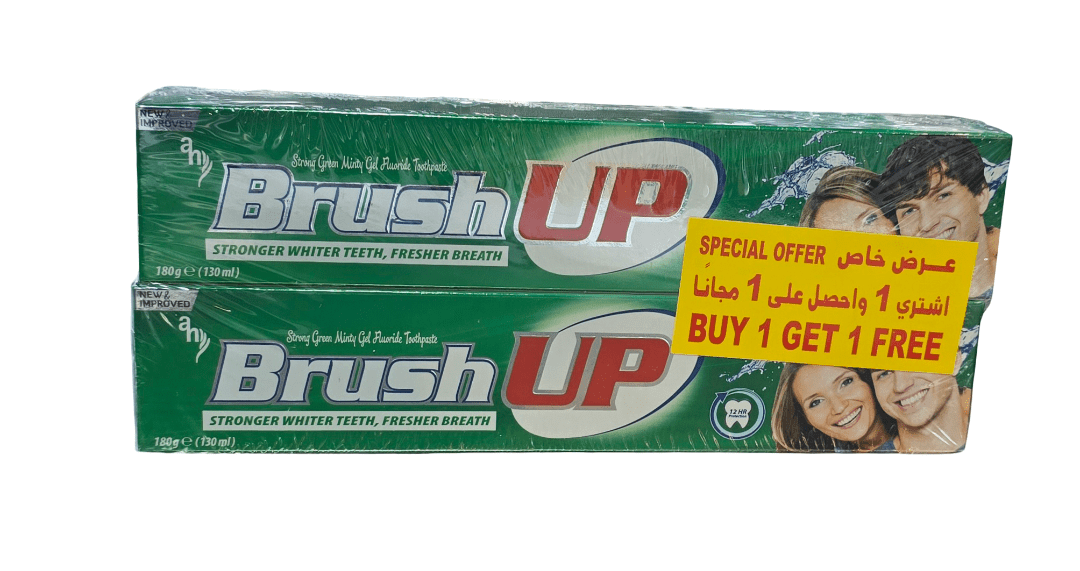 Brush Up Whitening Toothpaste Strong Green Minty Gel 2x180g offer Pack - 2kShopping