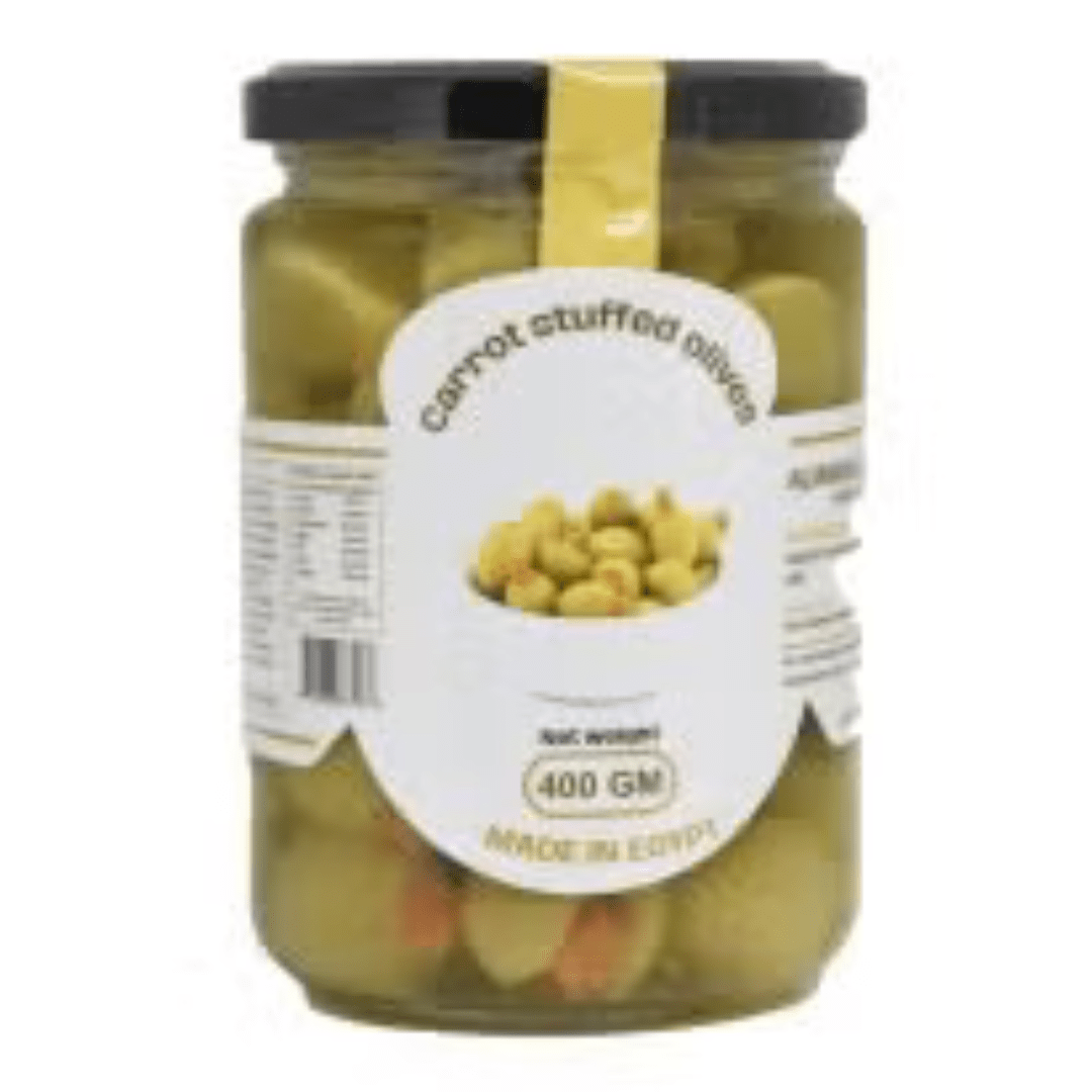 Al Jawda Alaalia Carrot Stuffed Green Olives 400g | الجودة العالية زيتون محشي بالجزر - 2kShopping
