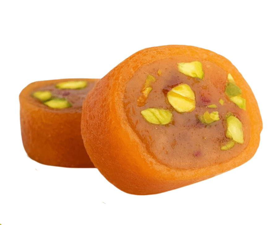 Malban Pieces with Pistachio Topped with Apricot Paste Circles 1Kg | قطع الملبن بالفستق الحلبي مغطاة بقمر الدين - 2kShopping