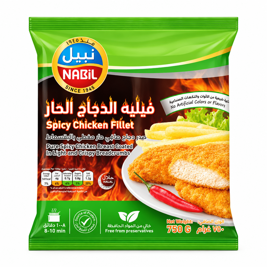 Nabil Crispy Chicken Fillet Spicy 750g | نبيل صدور دجاج فيليه حار - 2kShopping