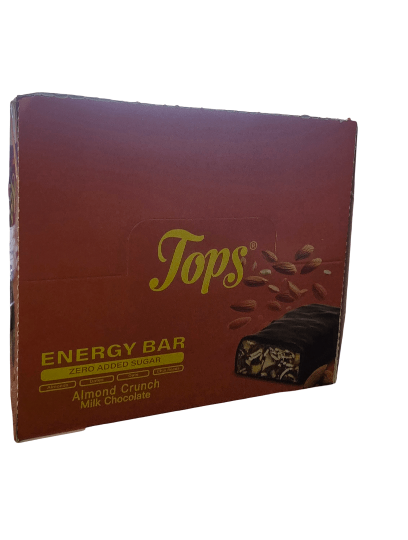 Tops Energy Almond Crunch Milk Chocclate 12*50g Zero Added Sugar - 2kShopping