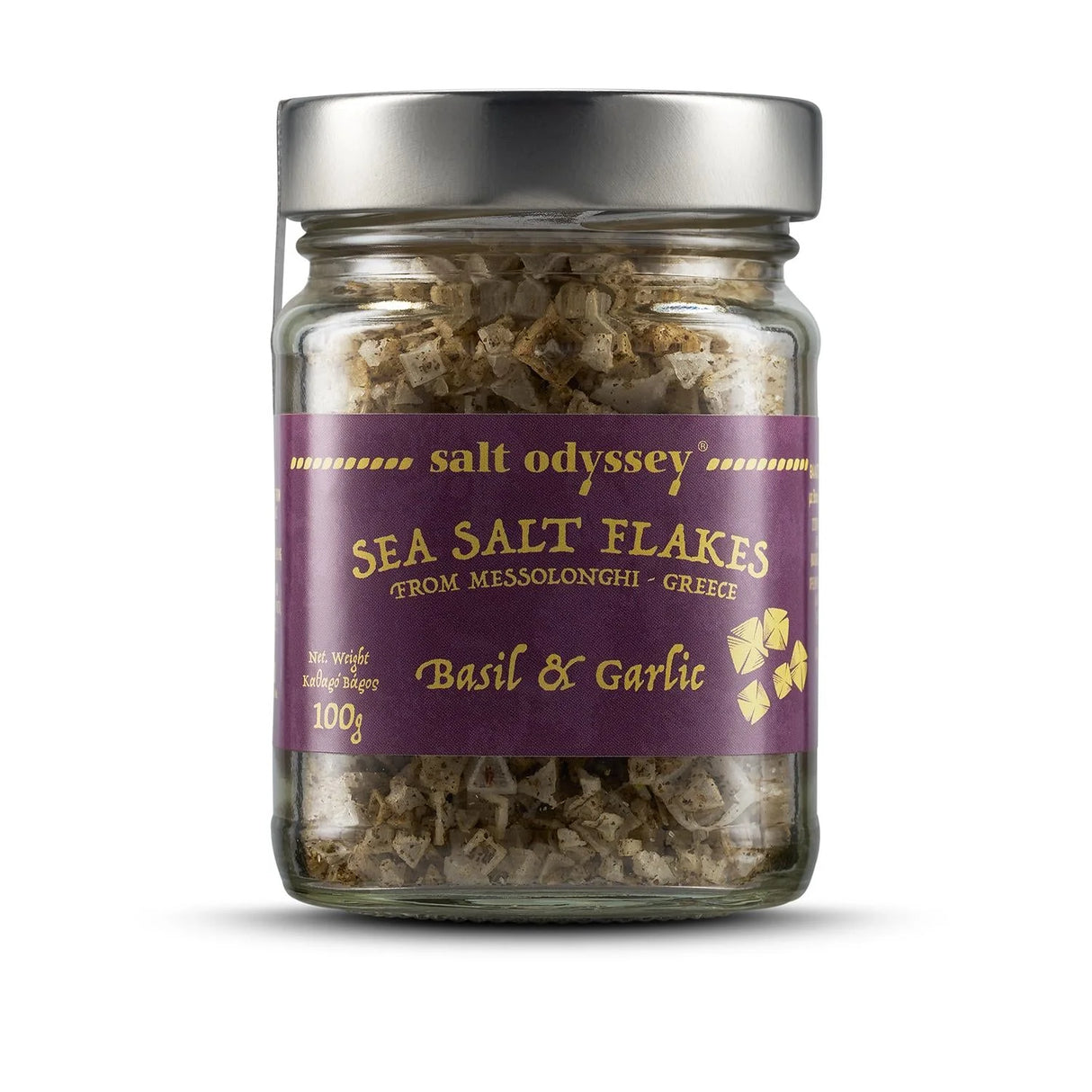 Sea Salt Flakes with Basil & Garlic - From Messolonghi 100g | رقائق ملح البحر مع الريحان والثوم - من ميسولونغي - 2kShopping
