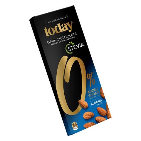 Today Stevia Zero Sugar Dark Chocolate Almond 60g | توداي شوكولاتة غامقة باللوز - 2kShopping