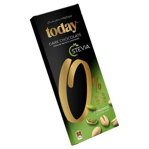 Today Stevia Zero Sugar Dark Chocolate Pistachio 60g | توداي شوكولاتة غامقة بالفستق - 2kShopping