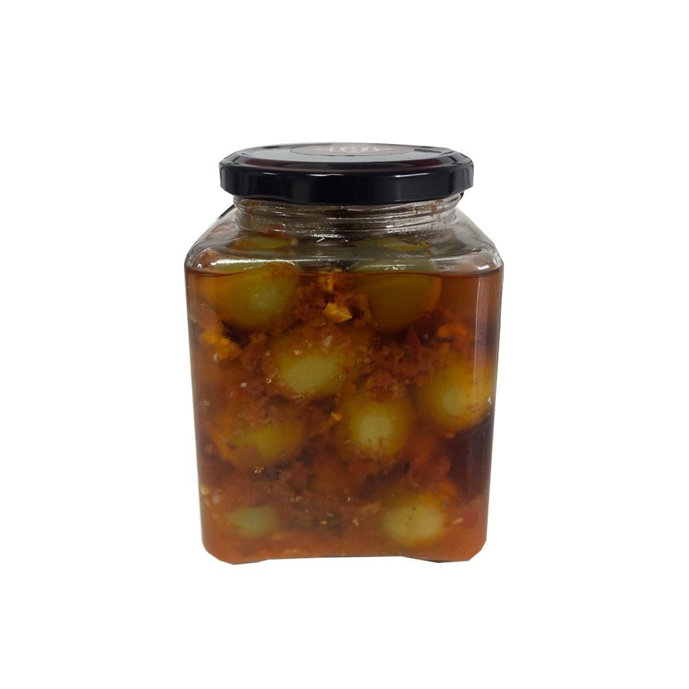 Al Nabulsi Green Olives with Nuts 500g | النابلسي زيتون أخضر مع مكسرات - 2kShopping