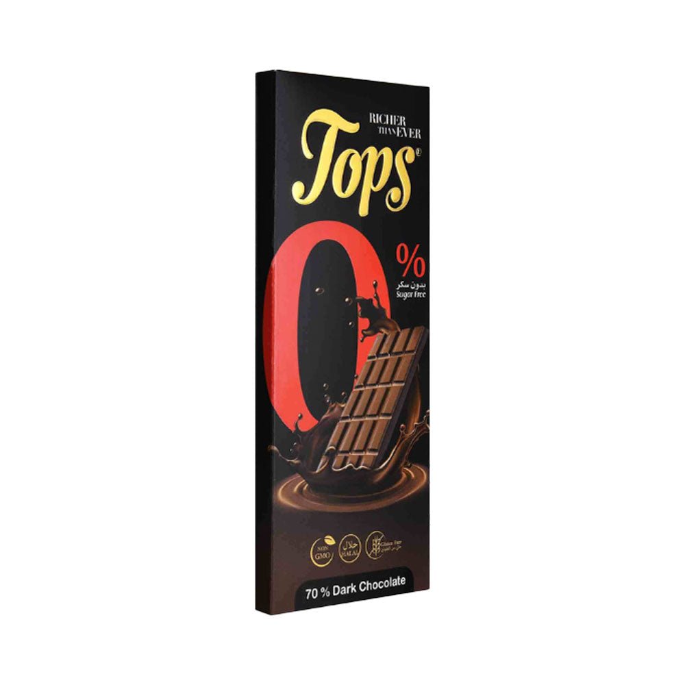 Tops Chocolate Bar 70% Dark Sugar - Free 50g | توبس شوكولاتة داكنة خالية من السكر - 2kShopping