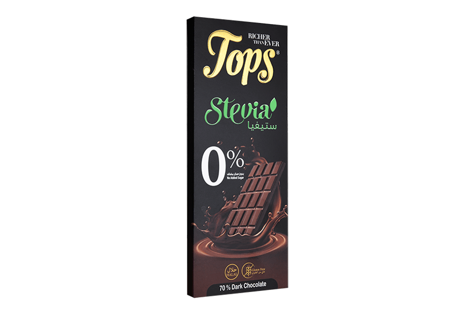 Tops Chocolate Bar Dark Sugar - Free Stevia 50g | توبس شوكولاتة داكنة خالية من السكر ستيفيا - 2kShopping