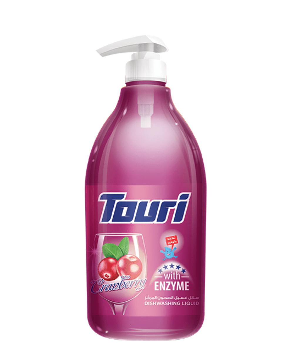 Touri Dishwashing Liquid 1500ml Cranberry | توري سائل جلي توت مع عرض ليفة - 2kShopping