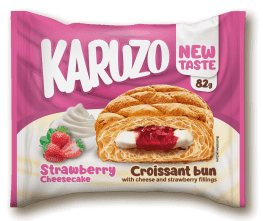 Karuzo Croissant Bun Strawberry Cheesecake 82g | كعك الكرواسان محشي بتشيز كيك الفراولة - 2kShopping