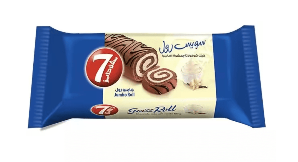 7Days Swiss Roll Jumbo Vanilla 55g | ميني سويس رول بالفانيلا - 2kShopping
