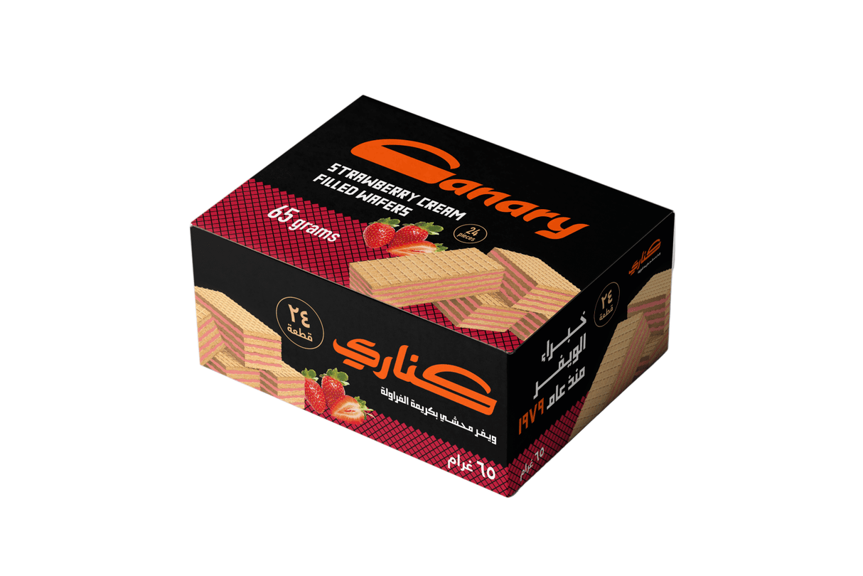 Canary Wafer with Strawberry Cream 24 x 65g | بسكويت كناري كبير بالفراولة - 2kShopping