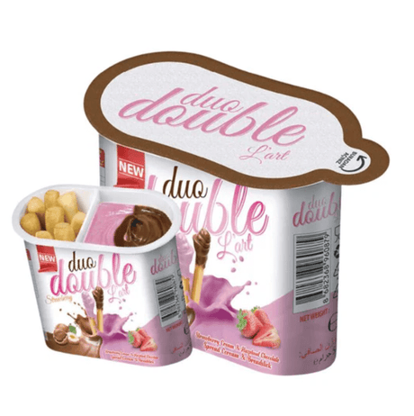 Duo Double Lart Strawberry Cream with Breadsticks 50g | ديو دبل لارت كريمة الفراولة مع اصابع البسكويت - 2kShopping