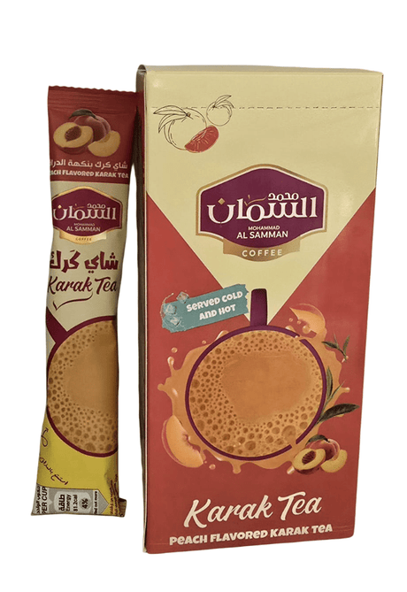 Al Samman Karak Tea Peach Flavour Box of 10pcs x 20g | شاي كرك أصابع 20 غرام ( بنكهة الدراق ) - 2kShopping