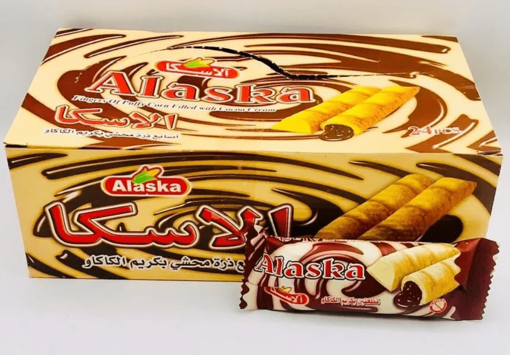 Alaska Puffy Corn Fingers Box 48x10g | الاسكا اصابع محشية بالشوكولاتة - 2kShopping