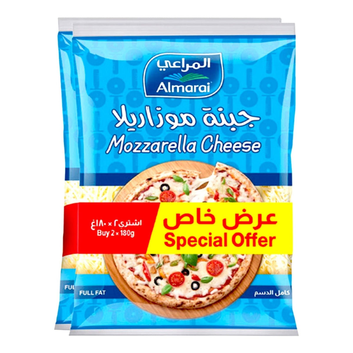 Almarai Shredded Full Fat Mozzarella Cheese Value Pack 2 x 180g | المراعي جبنة موتزاريلا مبشورة عرض 2 حبة - 2kShopping