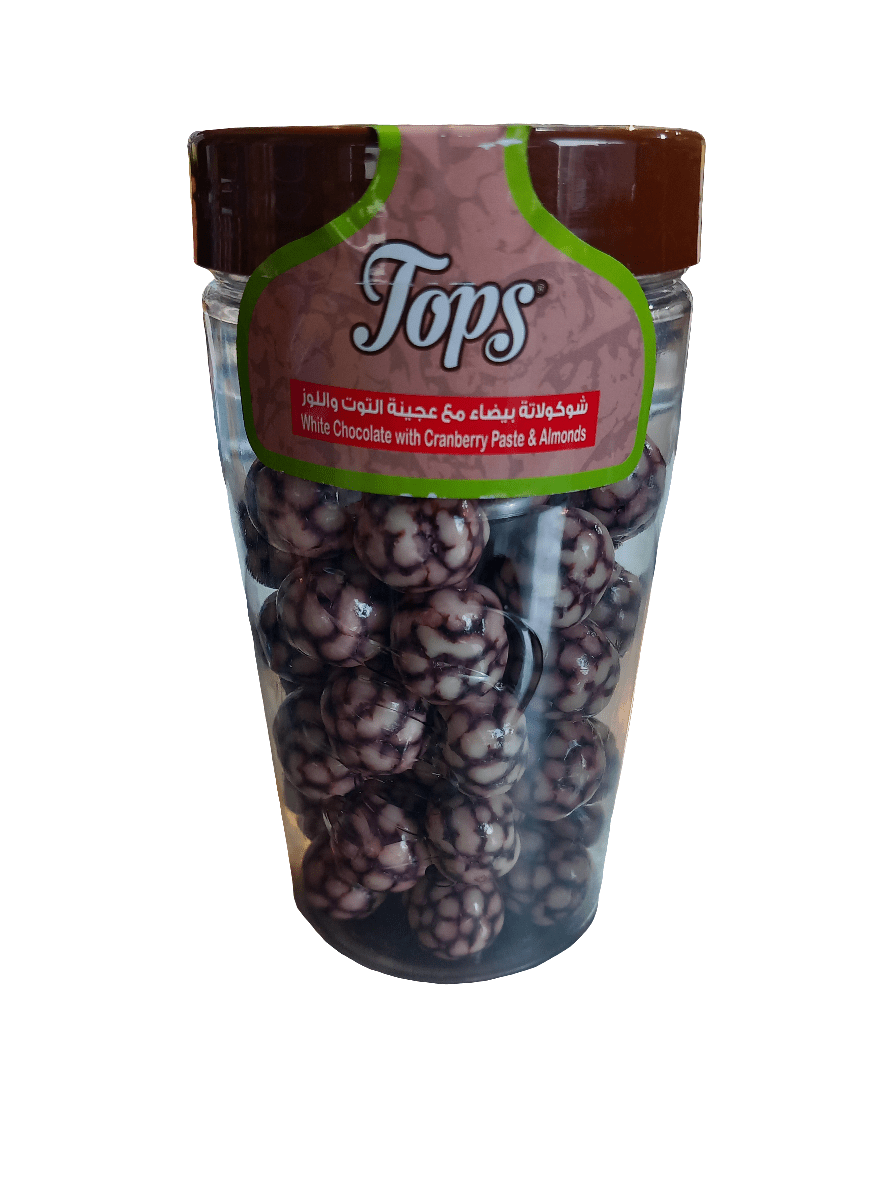Tops Dragee White Chocolate with Cranberry Paste & Almond 230g | توبس شوكولاتة دراجيه بيضاء بعجينة التوت واللوز - 2kShopping